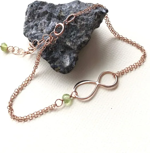 Vista 5 de Pulsera con dije de infinito con piedra natal, joyería hecha a mano, regalo para ella