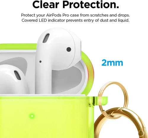 Vista 4 de Elago - Funda con llavero para audífonos AirPods 1 y 2 de Apple Amarillo Neón