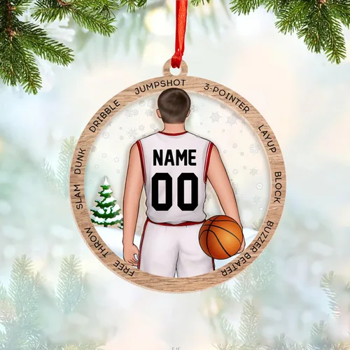 Vista 7 de Adorno Personalizado de Baloncesto 2025 - Adorno de Jugador de Baloncesto - Adornos de Árbol de Navidad de Baloncesto - Regalos de Jugador de Bkb 5