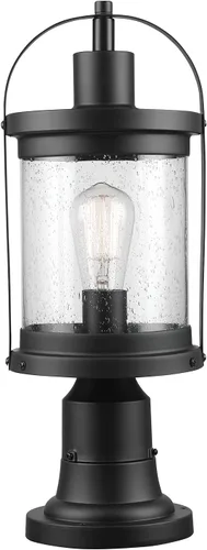 Vista 12 de Globe Electric 44384 Lámpara de poste de lámpara para exteriores con adaptador de base, negro mate, inserciones de vidrio transparente, iluminación