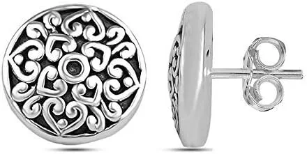 Vista 8 de LeCalla Aretes de tuerca de plata de ley 925, ligeros, de dos tonos, de filigrana antigua, para mujer, regalos para ella