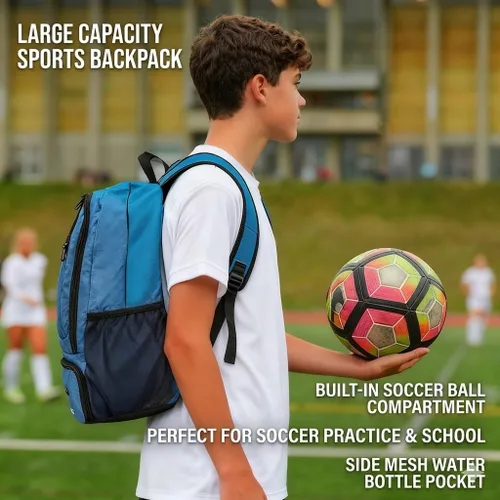 Vista 7 de Bolsa de fútbol, mochila de baloncesto, bolsa de equipo deportivo con compartimento para zapatos que sostiene zapatillas, casco, baloncesto, fútbol