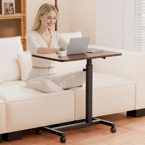 Vista 3 de GTPLAYER Escritorio de pie pequeño, mesa plegable de 24 pulgadas para computadora portátil con ruedas bloqueables, altura ajustable, mesa de noche