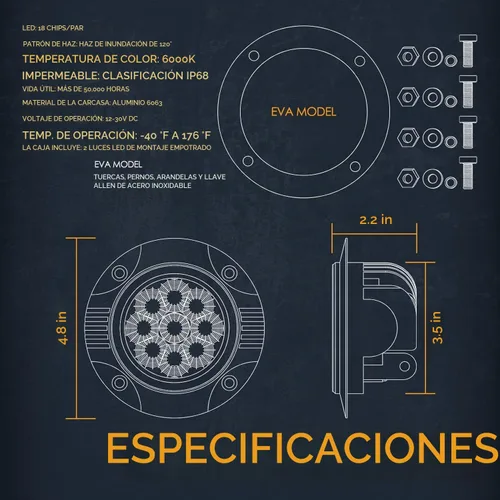 Vista 7 de Nirider Cápsulas LED de Montaje Empotrado, 2PCS 72W Luces de Parachoques de 5 Pulgadas Haz de Inundación de Conducción Barra de Luz LED Redonda