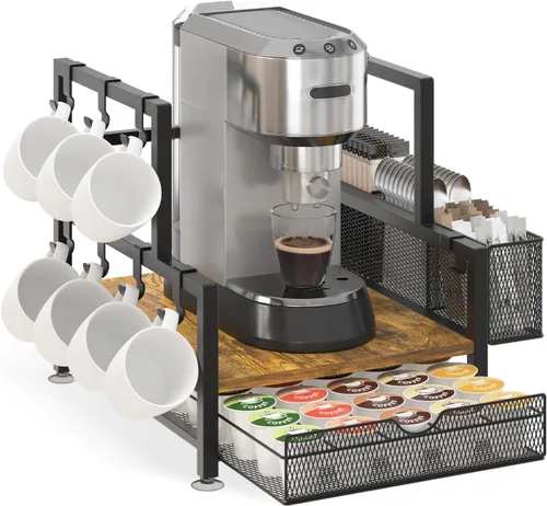Vista 19 de EsLuker.ly Soporte para tazas de café, organizador de estación de barra de árbol, soporte para tazas de 2 niveles para encimera de cocina, estante
