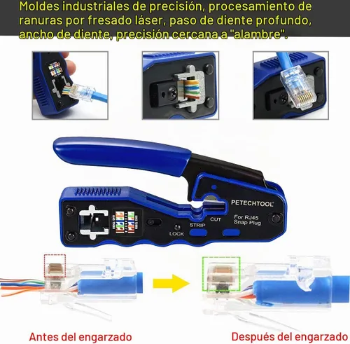 Vista 3 de Kit de herramientas de crimpado RJ45, herramienta de crimpado Ethernet, cortador de pelacables para conectores Cat5e Cat6 Cat6a Pass Thrugh con 10