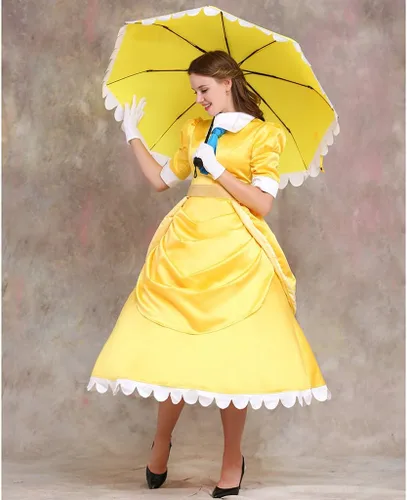 Vista 2 de CosplayDiy Disfraz de princesa de cuento de hadas para mujer, color amarillo