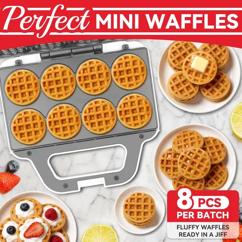 Vista 3 de SugarWhisk Mini máquina para hacer gofres, plancha para mini gofres para niños, hornea 8 mini gofres de 2 pulgadas, máquina para hacer gofres