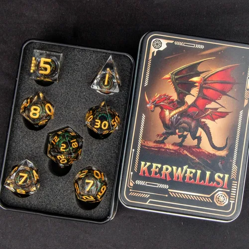 Vista 6 de KERWELLSI - Juego de dados de resina con núcleo líquido flotante con caja de regalo, dados DND con ojo de Beholder de borde afilado y genial, dados