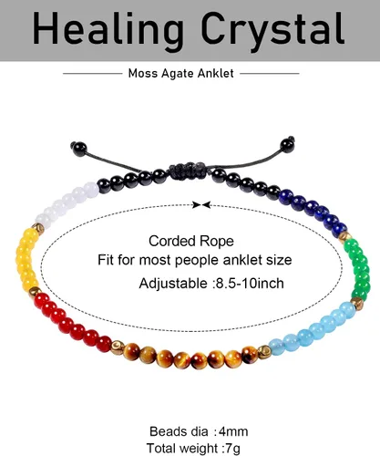 Vista 3 de Jewever Tobillera de 7 chakras para mujer, pie de playa, piedras preciosas curativas y cristales para yoga, meditación de equilibrio, Piedra, Ágata