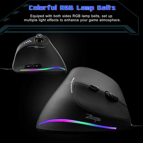 Vista 9 de Ratón ergonómico con cable con joystick, mouse vertical para gamer, 11 botones programables, 10000 DPI, mouse ajustable para juegos para PC, Mac