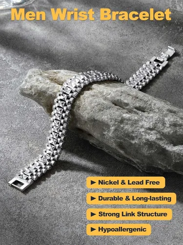 Vista 7 de U7 Link Bracelets for Men, Stainless SteelBlackGold Plated Cuban Link Chain Bracelets, Unisex Chunky Bracelets, Xmas Fathers Day Jewelry for Him