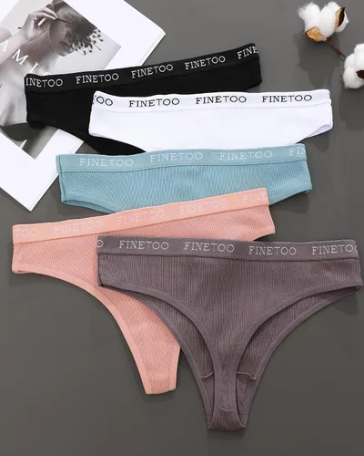Vista 6 de FINETOO Tangas de algodón para mujer, transpirables, elásticas, hipster, ropa interior sexy, S-XL
