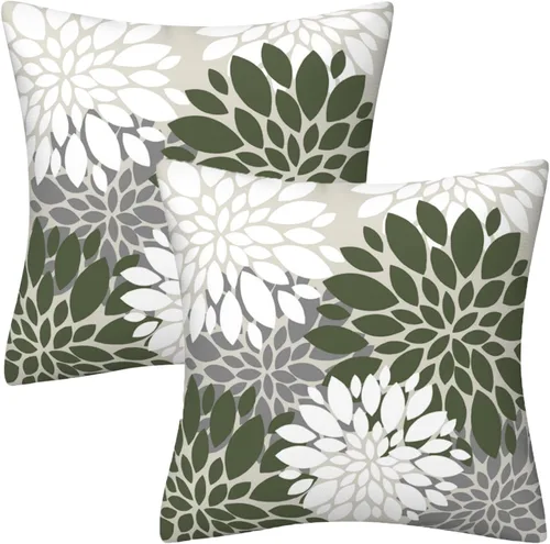 Vista 14 de Juego de 2 fundas de almohada decorativas de dalia azul marino, rojo, gris, dalia floral, para interiores y exteriores, funda de almohada de Floral 1