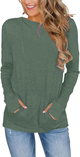 Vista 19 de AUSELILY Womens Long Sleeve Drawstrings Hooded Sweatshirt With Thumb Holes 01-beige