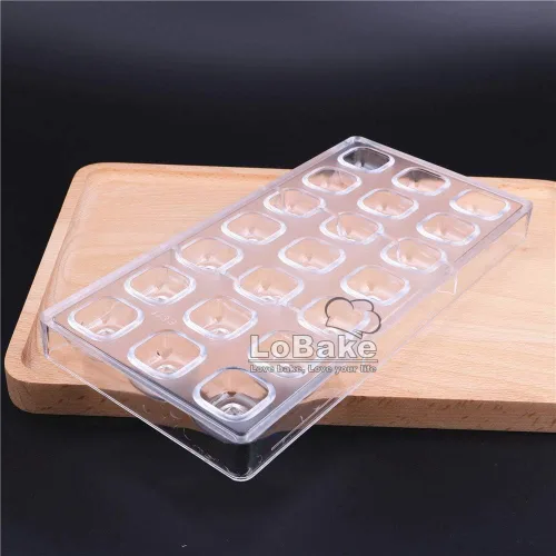 Vista 4 de 21 cavidades cóncavas forma de cubo cuadrado policarbonato PC molde de chocolate molde de cubitos de hielo chocolate dulces hacer moldes