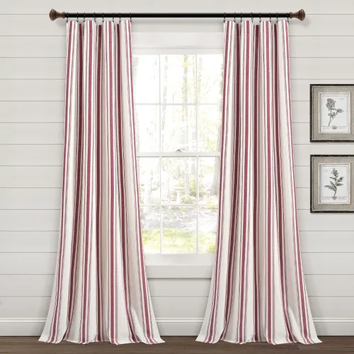 Vista 9 de Lush Decor Farmhouse Stripe - Par de paneles de cortinas de ventana de algodón teñido con hilo a rayas, 42" A x 84" L, Gris - Encanto rústico