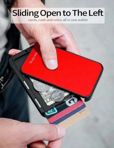 Vista 2 de New-Bring Soporte para tarjetas de crédito deslizante novedoso para hombres delgado bolsillo frontal RFID clip para dinero Rojo - Minimalista