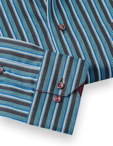 Vista 4 de Paul Fredrick Camisa de vestir a rayas de algodón sin hierro para hombre de ajuste clásico