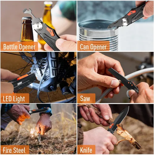 Vista 5 de ZOOI - Multiherramienta de bolsillo con iniciador de fuego LED, regalos de cumpleaños para hombres y él, herramientas de bolsillo 12 en 1