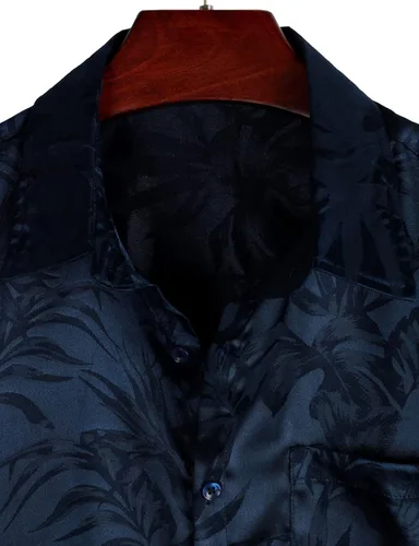 Vista 4 de VATPAVE Camisas de verano jacquard de ajuste regular para hombre, estilo casual, con botones, manga corta, con bolsillo