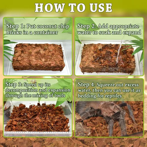 Vista 3 de ZeeDix - Chips de cáscara de coco orgánico para reptiles, sustrato de chips de coco para cama de serpiente, chips de fibra de coco para reptiles