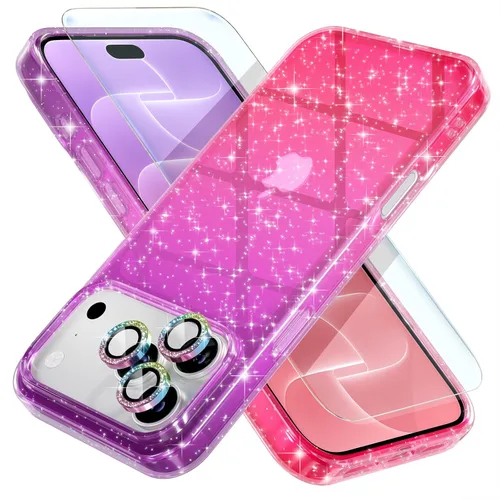 Vista 36 de Choiche, funda para iPhone 14 de mujer, brillante, protección de grado militar, 2 cubiertas de lentes de cámara Diamond, 2 protectores de vidrio