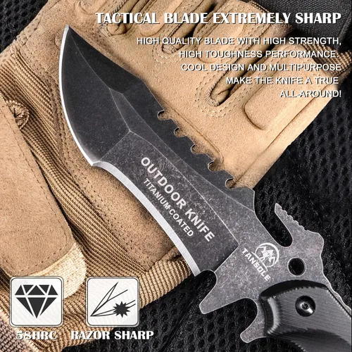 Vista 2 de Cuchillos de hoja fija con vaina cuchillo de espiga completa para supervivencia cuchillo de cinturón de campamento 9.25 pulgadas (funda kydex)