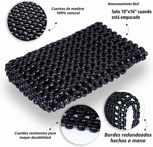 Vista 3 de ZONETECH Funda para Asiento con Cuentas de Madera y Diseño Encordado en Negro - Cojín Masajeador para Conductor de Vehículo de Calidad Superior