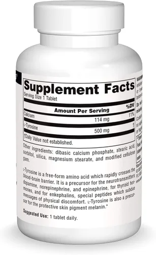 Vista 3 de Source Naturals Suplemento de aminoácidos de forma libre de L-tirosina - 50 Tabletas