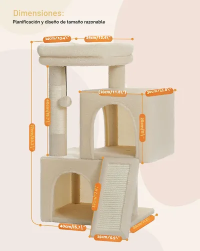 Vista 5 de PAWZ Road Árbol para gatos, torre para gatos de 30 pulgadas con condominios dobles para gatos de interior, casa de felpa para gatos con percha