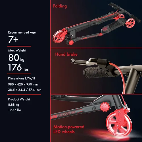 Vista 3 de Yvolution Neon Fliker DLX Scooter autopropulsable LED Wiggle Scooter plegable con ruedas iluminadas para niños a partir de 7 años