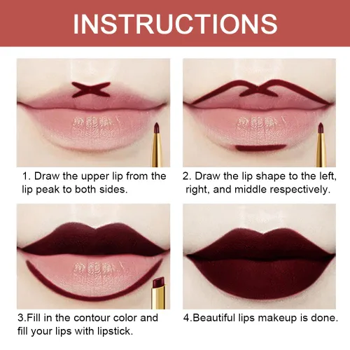 Vista 5 de evpct 1Pcs Kit de delineador de labios y lápiz labial rojo oscuro profundo para mujer, kit de labios mate con delineador de labios, manchas de 1