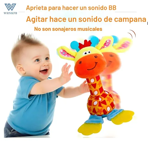 Vista 3 de Juguete Mordedor Sonajero para Bebé - Peluche Suave de Jirafa con Sonido Crujiente y Chillón, Agitador Sensorial para Recién Nacidos de 0-12 Meses