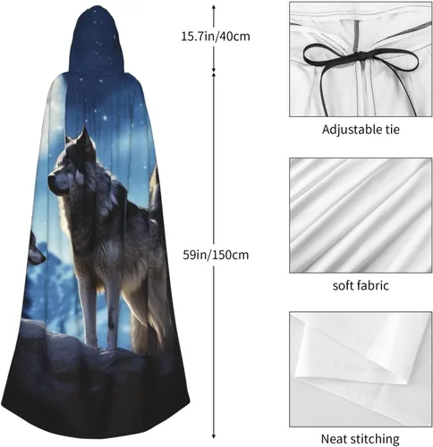 Vista 5 de Capa con capucha unisex con estampado de lobos, capa de longitud completa, capa para fiesta de cosplay, para Halloween, Navidad, cosplay