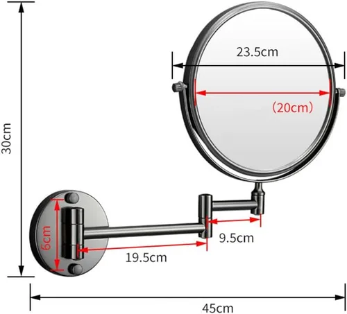 Vista 2 de Espejo de maquillaje montado en la pared, espejo de aumento 1X/3X, espejo de afeitar de doble cara, espejo de tocador de brazo extensible de 360°