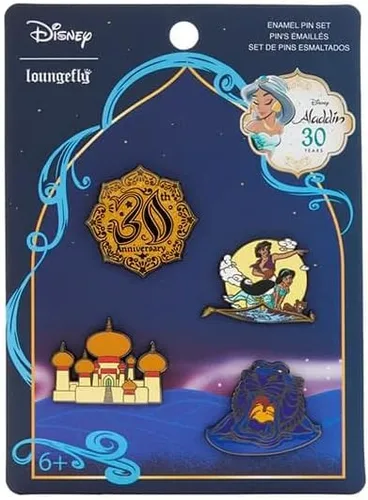 Vista 2 de Loungefly Disney Aladdin 30th Anniversary - Juego de 4 pines, Sin gemas.