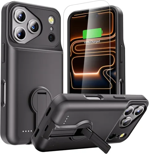 Vista 9 de GIN FOXI Funda de batería para iPhone 14 Pro Max/14 Plus/13 Pro Max/12 Pro Max, funda de carga recargable con soporte de 8500 mAh, funda portátil