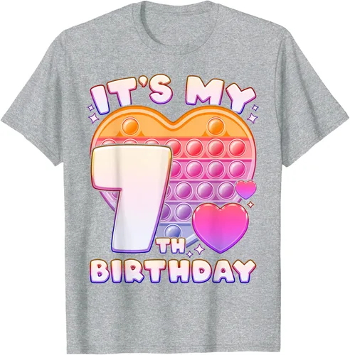 Vista 31 de Pop-it Birthday Girl 7 años de edad, Push it Pop Fidget Bubble Camiseta, Negro
