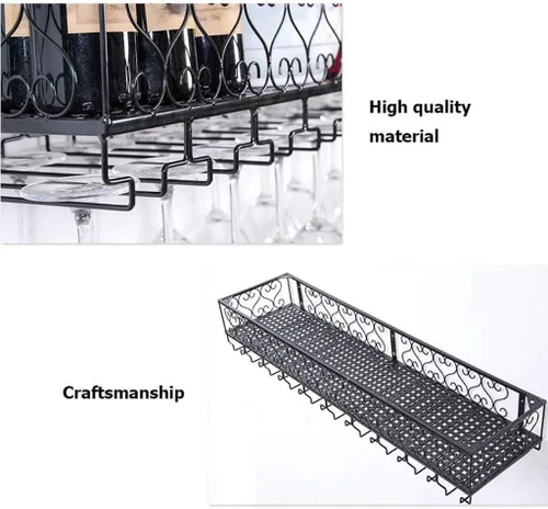Vista 4 de LaseVe Estante de vino, estantes de metal montado en la pared, soporte para botellas de vino, estante de vino montado en la pared Altura ajustable