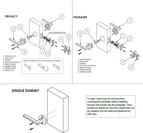 Vista 8 de Explore Hardware Palanca de puerta de paso de latón macizo champán, oro satinado para puertas de pasillo o armario