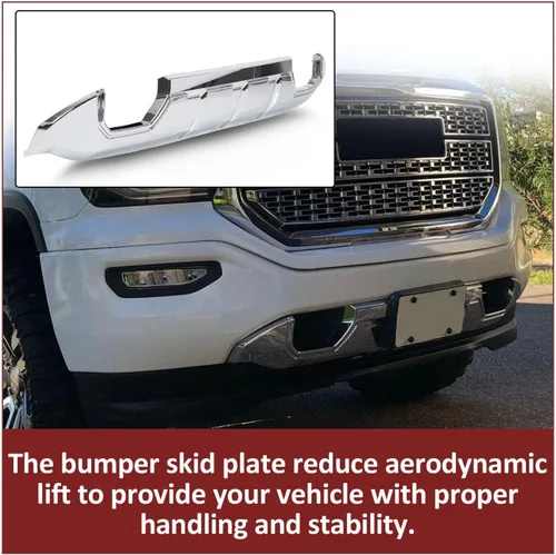 Vista 4 de Placa protectora para parachoques delantero, plástico cromado, compatible con GMC Sierra 1500 Base/Denali/SLE/SLT 2016-2019