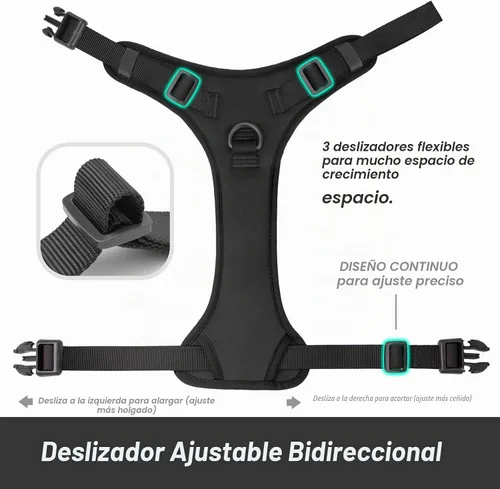Vista 5 de Sunraymascota Arnés para perro sin tirones, chaleco para cachorro con clip frontal para perros pequeños, medianos y grandes (negro, XS)