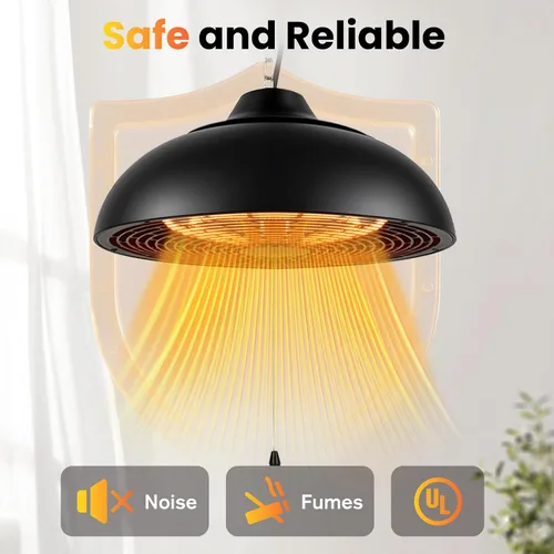 Vista 5 de Calentador eléctrico colgante de patio de 1500 W, calor instantáneo 3S, calentador de techo para exteriores con 3 modos, funcionamiento silencioso