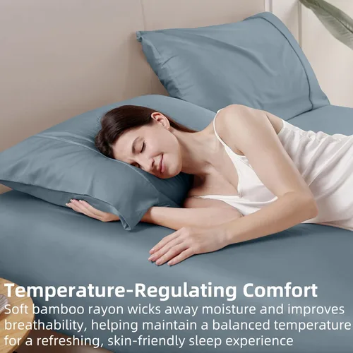 Vista 5 de GOKOTTA Sábana Ajustable Solamente - Sábana Ajustable de Rayón de Bambú con Bolsillo de 15 Pulgadas, Sábana Inferior Súper Suave y Refrescante con 4