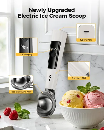 Vista 4 de KYX Cuchara de helado calentada recargable, cuchara eléctrica para helado Blanco