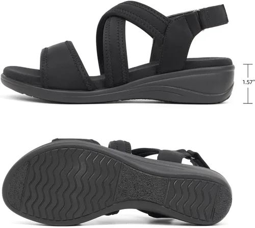 Vista 3 de Sandalias ortopédicas para mujer, de cuña baja, cómodas para caminar, con soporte de arco ortopédico, sandalias casuales con espuma viscoelástica