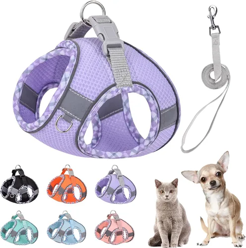 Vista 8 de Lindo arnés a cuadros para perros pequeños, de malla suave, arnés y correa para perros pequeños, arnés y correa para perros pequeños, chaleco