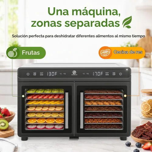 Vista 2 de HOPERAN Dual Zone Food Dehydrator, 16 Stainless Steel Trays, 1200W, Silver