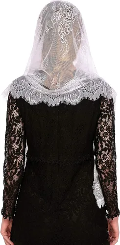 Vista 6 de PAMOR Chapel Veil - Velo de encaje español diseño floral velos de masa cubierta de cabeza rectangular